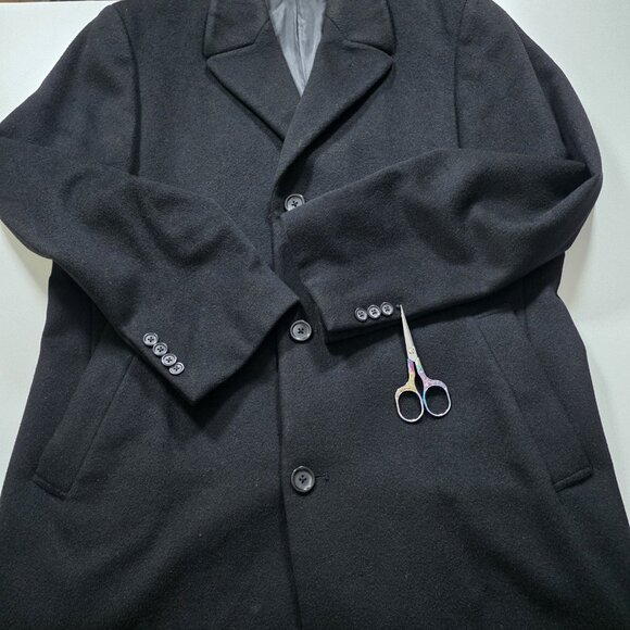 Lauren Ralph Lauren Overcoat Men 42R Black Wool Cashmere Blend Lined Preppy FLAW - Picture 10 of 16